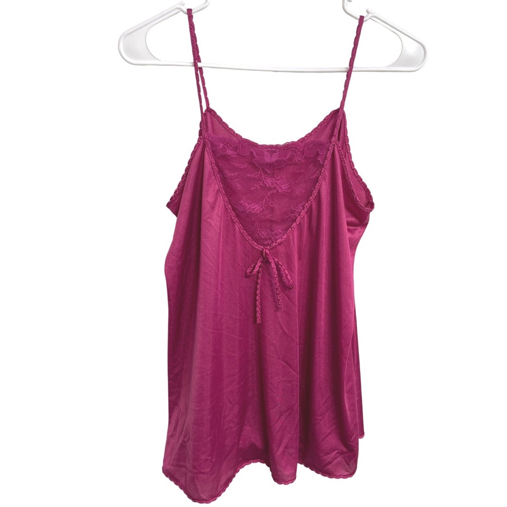 Vintage 70s/80s Rena Pink Lace Camisole Satin Slip Top Coquette Lingerie Small